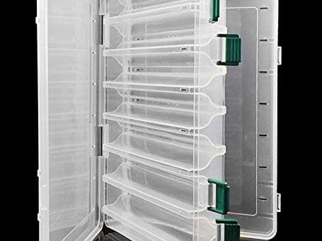 Double-Sided Fishing Lure Hook Tackle Box Visible Hard Plastic Clear Fishing Lure Bait Squid Jig Minnows Hooks Accessory Storage Case Container (Clear-14 Slots)