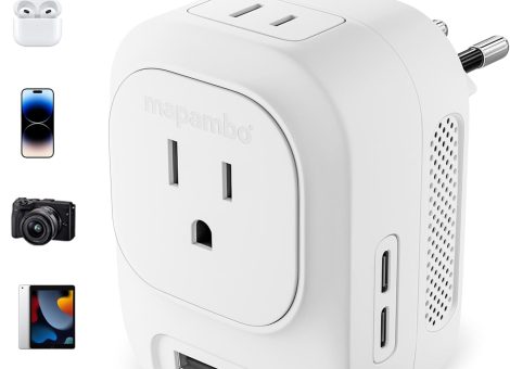 Mapambo 220V to 110V Voltage Converter US to Europe, 20W 2 USB-A 2 USB-C Ports European Travel Plug Adapter Converter for European Travel to Italy Spain France Portugal Iceland Germany(White)